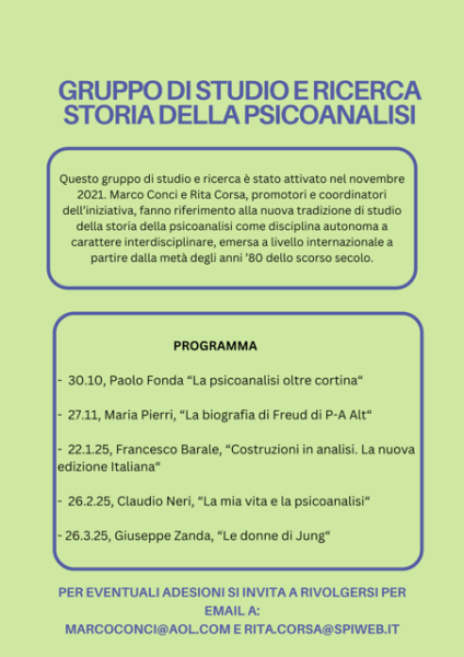 Incontri del Gruppo di studio e ricerca storia della psicoanalisi, 27/11/2024 - 22/1/2025- 26/2/2025  - 26/3/2025